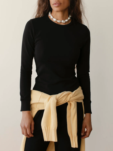 The Baby Rib Scallop Long Sleeve in Jet