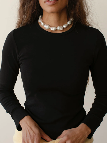 The Baby Rib Scallop Long Sleeve in Jet