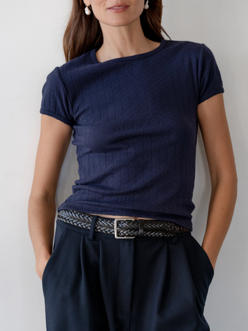 The Pointelle Baby Tee in Navy