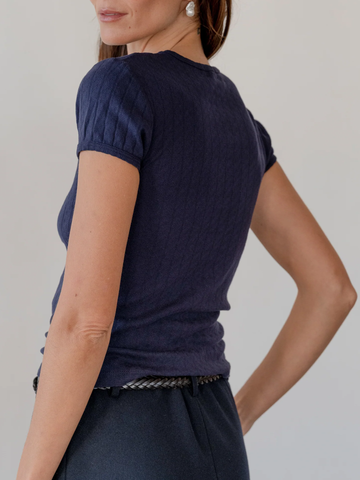 The Pointelle Baby Tee in Navy