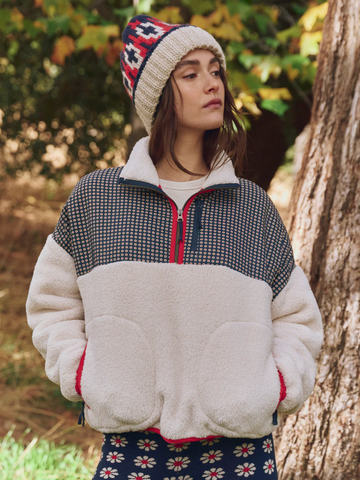 The Print-Mix Plush Terrain Half Zip in Mini Frosted Daisy & Cream
