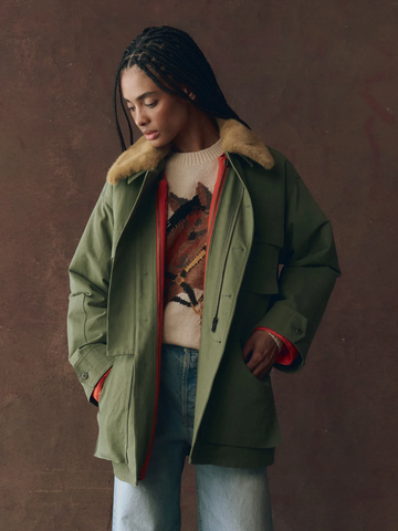 The Quilted Liner Parka - Army with Hot Orange