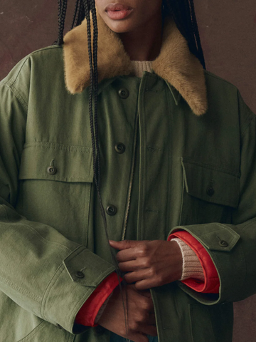 The Quilted Liner Parka - Army with Hot Orange