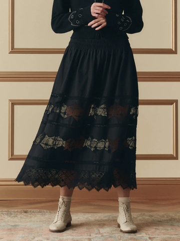 The Rosette Crochet Canary Skirt in Black