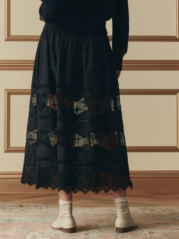 The Rosette Crochet Canary Skirt in Black