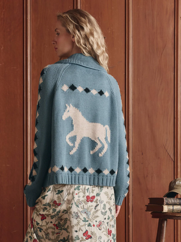 The Stable Lodge Cardigan in Blue Bell