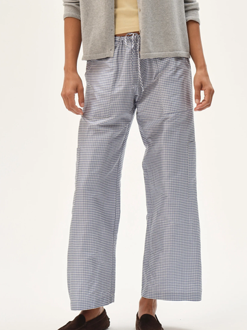 The Taffeta Gingham Drawstring Cargo Pant in Cornflower