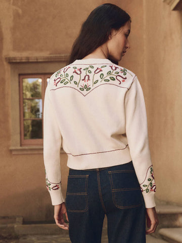 The Western Beaded Cardigan in Natural