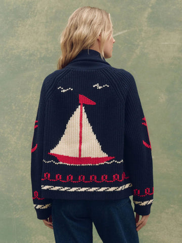 The Sailboat Lodge Cardigan in Dark Navy