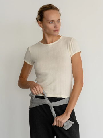 The Pointelle Baby Tee in Creme