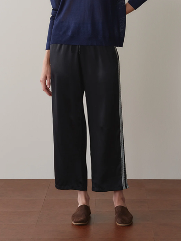 The Silk Lace Stripe Crop Pant in Jet