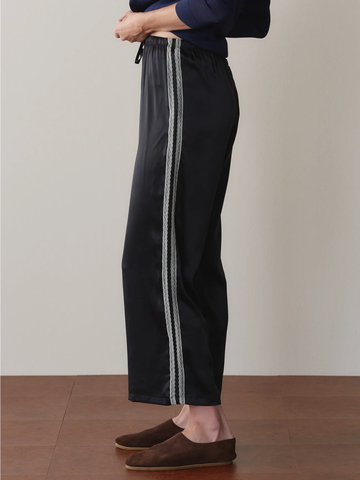 The Silk Lace Stripe Crop Pant in Jet