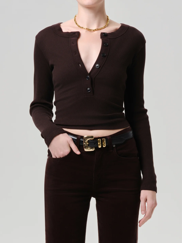 Varra Henley Top in Chocolate