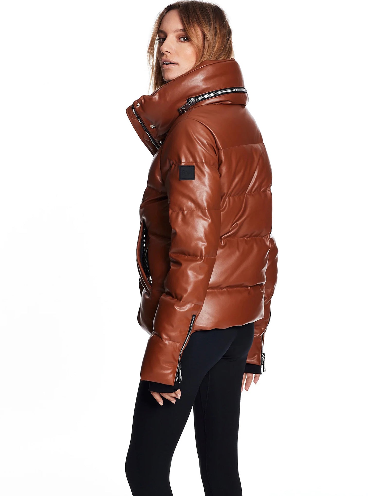 Sam long length jacket with vegan leather sleeves deals