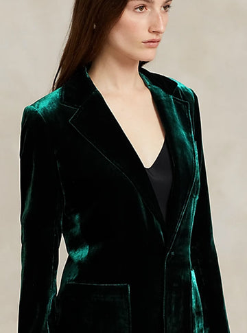Silk-Blend Velvet Blazer in Jade