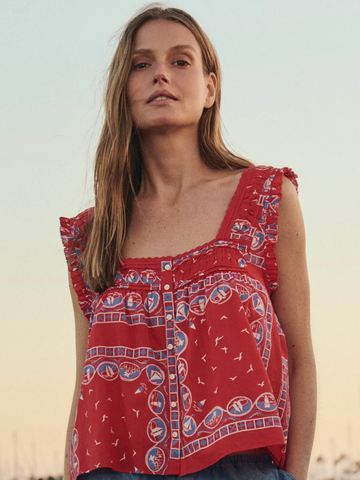 The Victorian Pleat Tank in Red Sailboat Bandana