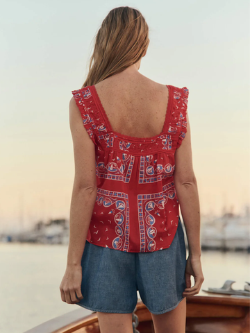 The Victorian Pleat Tank in Red Sailboat Bandana