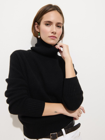 Blair Turtleneck Sweater in Washed Cashmere in Black