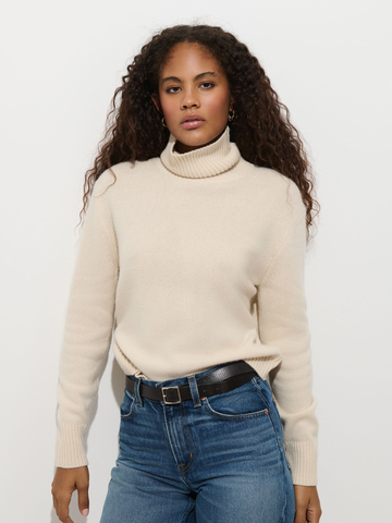 Blair Turtleneck Sweater in Washed Cashmere in Cream