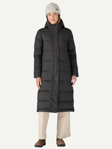 Women's Silent Down Long Parka in Black