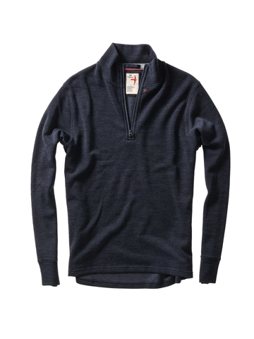 Wool/Cttn Quarter-Zip in Dark Navy