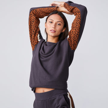 Mini Leopard Panel Sweatshirt - Faded Black