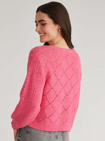 Kelsey Pointelle Pullover in Carmine Rose