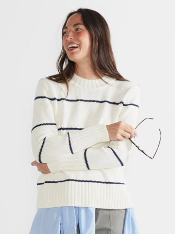 The Tatum in Cream & Navy Ministripe