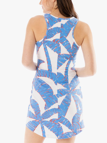 Short Docksider Dress - Palms of Paradise in Mediterranean Blue